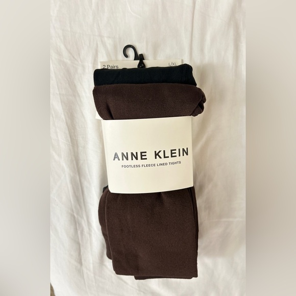 Anne Klein Black and Brown Fleece Lined Tights - Picture 1 of 2